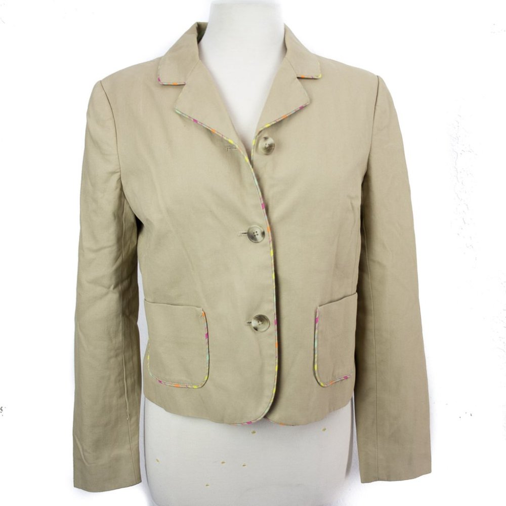 Isaac Mizrahi Jacket Button Pockets Beige Colorful